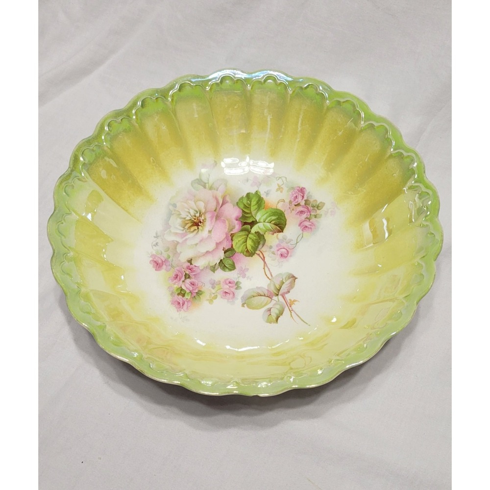 Vintage Porcelain Floral Decorative Serving Bowl Art Pottery 9.5
